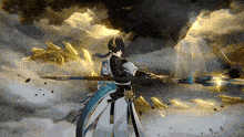 a cartoon character is holding a spear in his hand