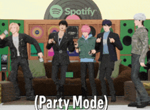 a group of men are dancing in front of a spotify sign