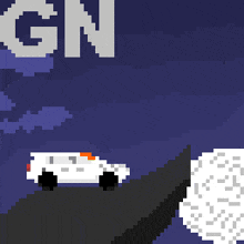 a pixel art drawing of a car with the word gn in the background