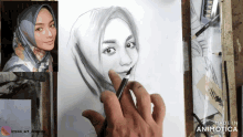 a drawing of a woman 's face is being made in animatica