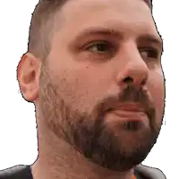 a man with a beard looks at the camera with a white background