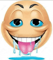 a cartoon smiley face with a pink tongue coming out of it .