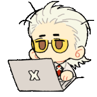 a cartoon of a man wearing glasses using a laptop computer .