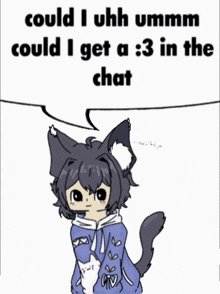 a drawing of a cat with a speech bubble saying could i uhh ummm