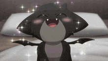 a cartoon drawing of a bat with sparkles coming out of its eyes