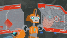 a cartoon robot is standing in front of a screen that says kid cartoon