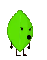 a green leaf with arms and legs is screaming with its mouth open
