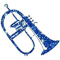a blue trumpet on a white background with glitter