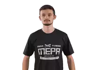 a man wearing a shirt that says proud plumber mepa flexes his muscles