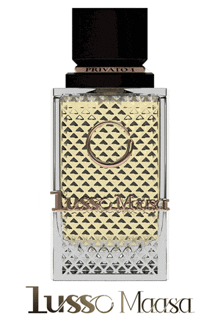 a bottle of lusso maasa perfume with a black cap