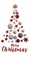 a merry christmas card with a christmas tree made out of christmas decorations