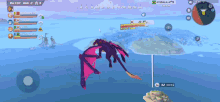 a screenshot of a video game with a dragon flying in the air