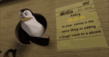 penguin point adding a laughing track to your meme adding a laugh track to a sitcom not funny