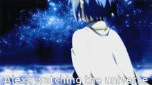 a picture of a girl with the words alexa watching the universe on it