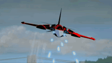 a blue and black object with a red arrow pointing to the right