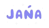 the word jana is written in purple bubble letters