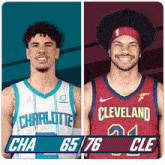 two basketball players from charlotte and cleveland are shown side by side