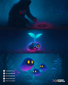 a poster for internet computer shows a person planting a seed in a hole