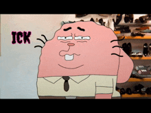 a cartoon character with ick written on the wall