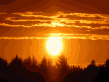the sun shines brightly through the clouds behind the trees