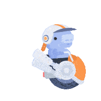 a cartoon of a robot wearing a helmet riding a motorcycle