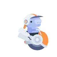 a cartoon of a robot wearing a helmet riding a motorcycle