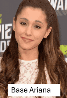 a picture of ariana grande with the name base ariana on the bottom