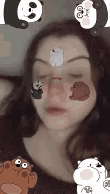 a woman with bears on her face and the word bare on her nose