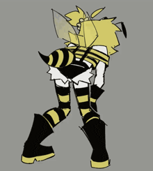 a drawing of a bee with striped legs and boots