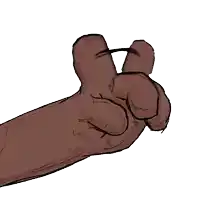 a drawing of a person 's hand with their fingers crossed and a white background