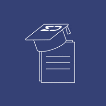 a line drawing of a graduation cap with the letter e on it