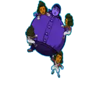 a cartoon drawing of a girl with a purple balloon