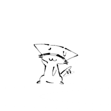 a black and white drawing of a cat with a fan on its head on a white background .