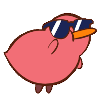 a pink cartoon bird wearing sunglasses with a yellow beak
