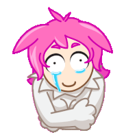 a cartoon of a girl with pink hair crying with tears coming out of her eyes