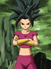 a cartoon character with a purple shirt and pink pants