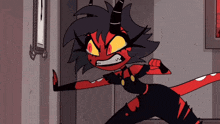 a cartoon character with horns is standing in front of a mirror