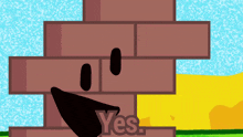 a cartoon brick wall says yes with a smiley face