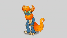 a cartoon drawing of a blue and orange monster