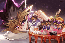 a drawing of a boy laying on a cake that says happy birthday