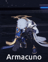 a cartoon character is kneeling down with the word armacuno written on the bottom
