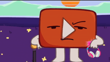 a cartoon drawing of a youtube icon with headphones
