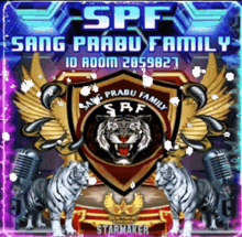 a logo for the sang prabu family shows two tigers and a shield