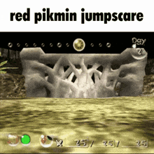 a video game screen that says red pikmin jumpscare on it