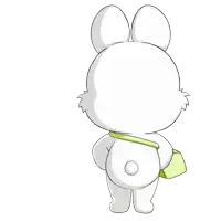 a cartoon bunny holding a pink rose in its mouth