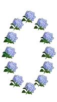 a circle of purple flowers with green leaves