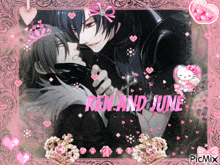 a picture of ren and june with pink hearts and bows