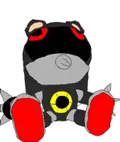 a drawing of a frog with red eyes and a yellow circle on its chest