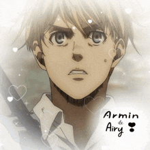 a picture of armin de airy with hearts surrounding his face