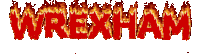 the word wrexham is burning in red letters on a white background